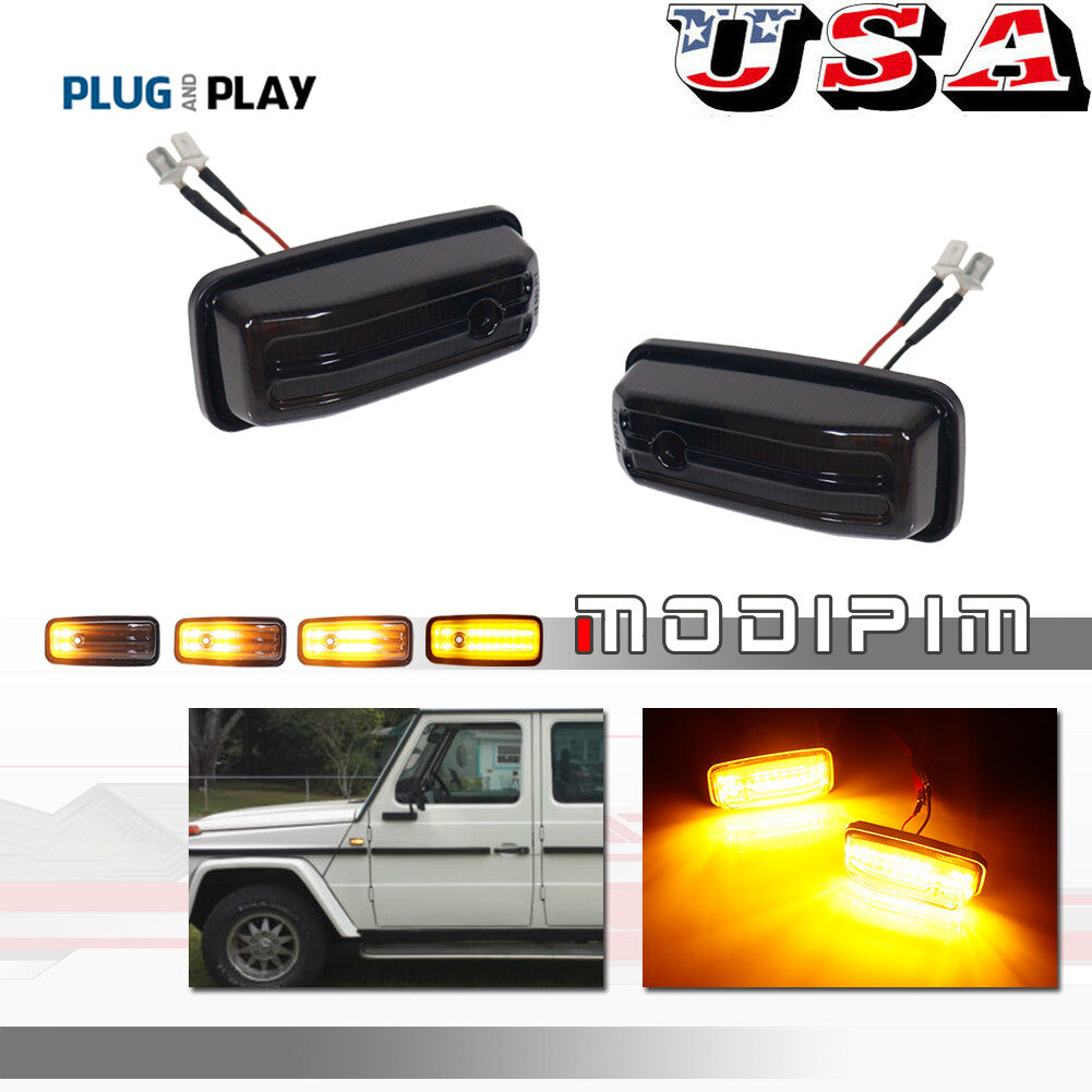 Smoked lens sequence amber LED side marker light for Mercedes G Series 1986-02