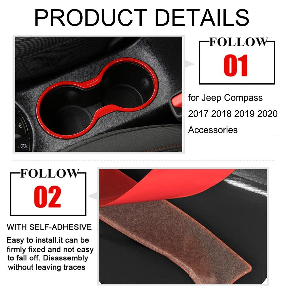 Red ABS Front Water Cup Holder Frame Cover Trim Decor for Jeep Compass 2017-2020