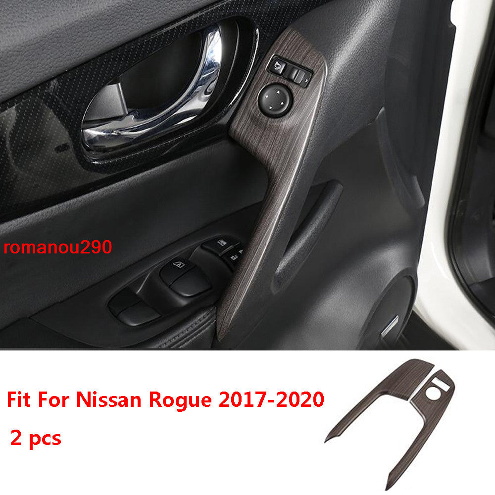2P for Nissan Rogue 2017-2020 Wood Grain ABS Inner Front Door Armrest Trim Cover