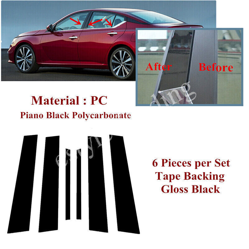 Piano Black Pillar Post Door Window Molding Strip Trim for Nissan Altima 2019-21
