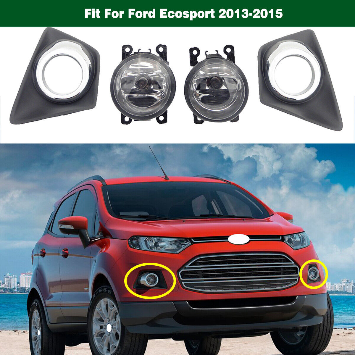 1Set Front Bumper Fog Lights Lamps W/Cover+Bulbs Fit for Ford Ecosport 2013-2014