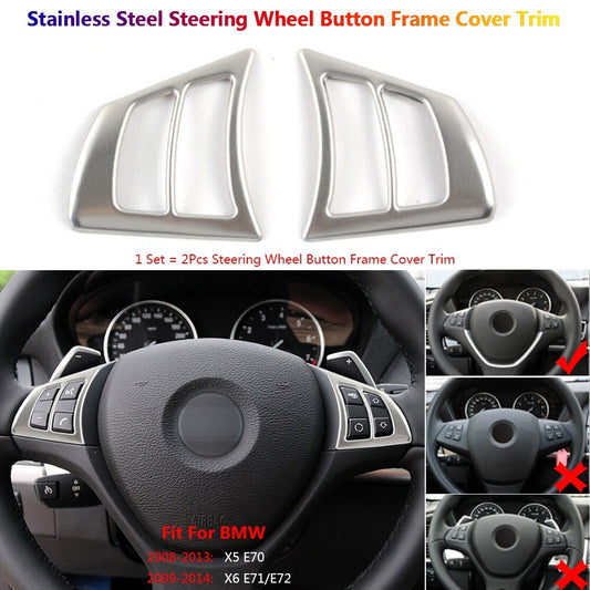 2Pcs Stainless for BMW X5 X6 E71 Car Steering Wheel Switch Button Cover Trim-