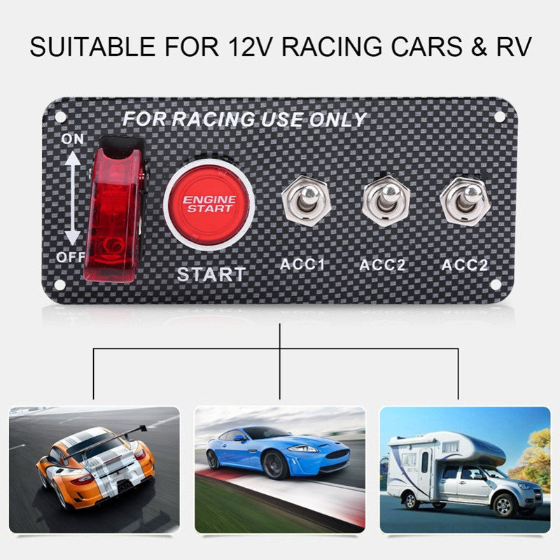 Car LED Toggle Carbon Panel Ignition 5in1 Switch Panel Engine Start Push Button