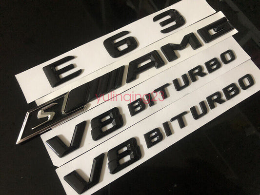 Gloss Black E63+ S AMG V8 BITURBO Trunk Badge Sticker for Mercedes-Benz