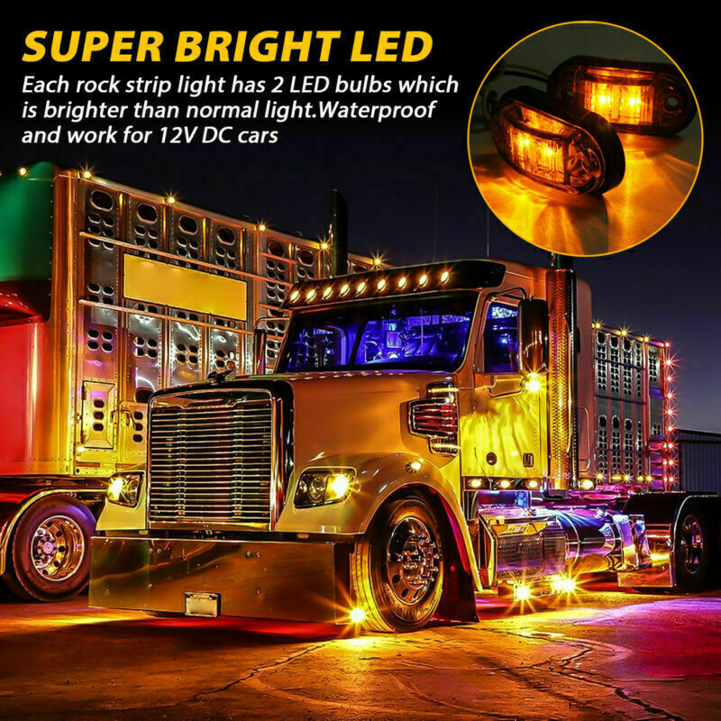 10x Amber 2-LED Oval Side Marker Lights Truck Trailer Clearance Light Waterproof