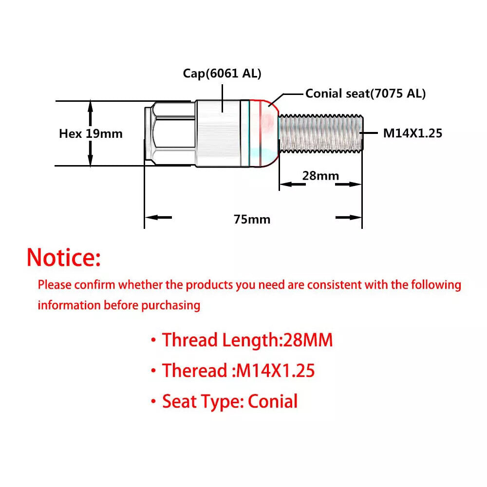 20PC 28mm M14x1.25 Wheel Lug Bolts Cone for Seat Studs Set for Most Aftermarket Blue