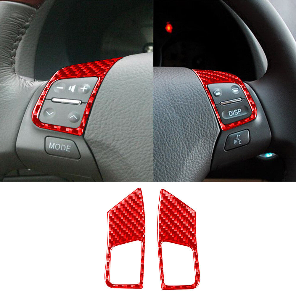 2¡ÁRed Carbon Fiber Interior Steering Wheel Button Cover Fit For Luxus GS 2006-11