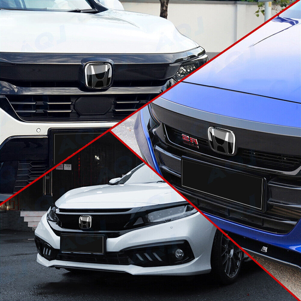 3-Piece JDM Black Front + Rear + Steering Wheel Emble Badge for Civic Hatch FK 2016-21