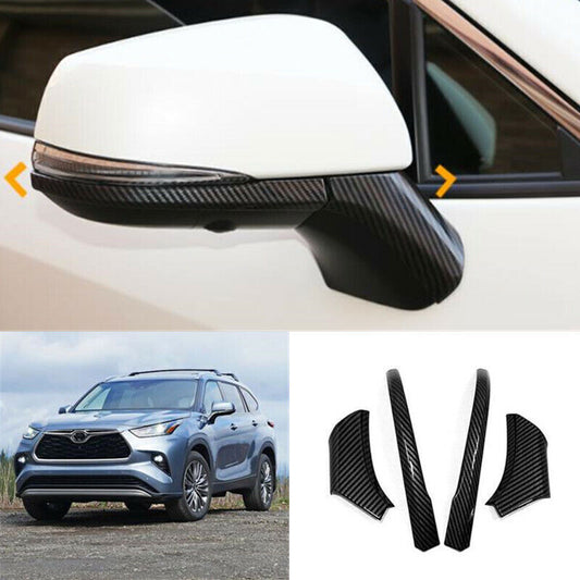 Carbon Fiber Rearview Side Mirror Strip Cover Trim for Toyota Highlander 20-2024