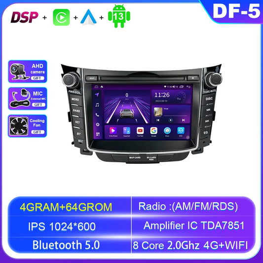 for Hyundai I30 GD for Elantra GT 2012-2017 Car Radio Auto CarPlay Screen GPS Player
