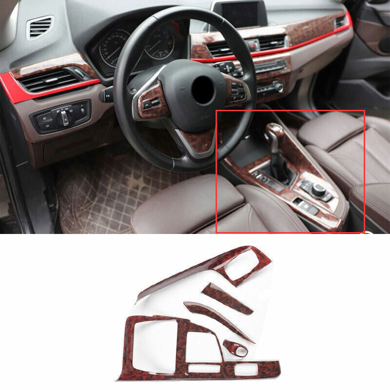 Fit for BMW X1 F48 2016-22 Brown Wood Inner Middle Console Gear Shift Frame Trim