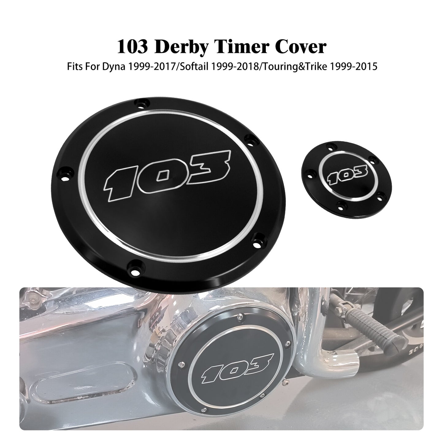 Black 103 Derby Timing Timer Covers for Harley Touring Road Electra Glide 99-15