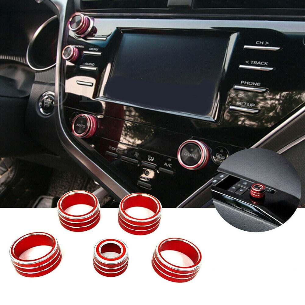 5xAluminum AC Volume Audio Tune-Knob Ring Cover Trim for Toyota for Camry 18-23
