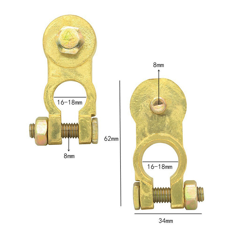 M8 Heavy Duty SUV Battery Top Post Cable Terminals, Brass 2-Pack