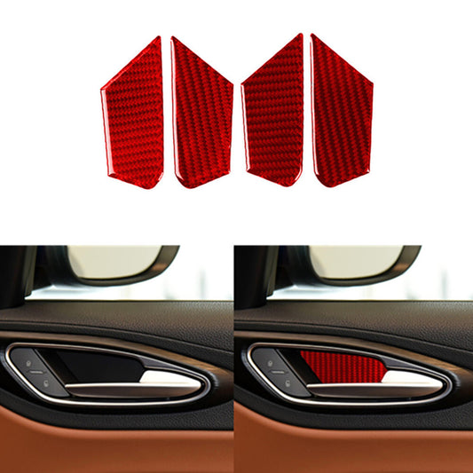 4Pcs Red Carbon Fiber Door Bowl Cover Trim for Alfa Romeo Giulia 2017-2019