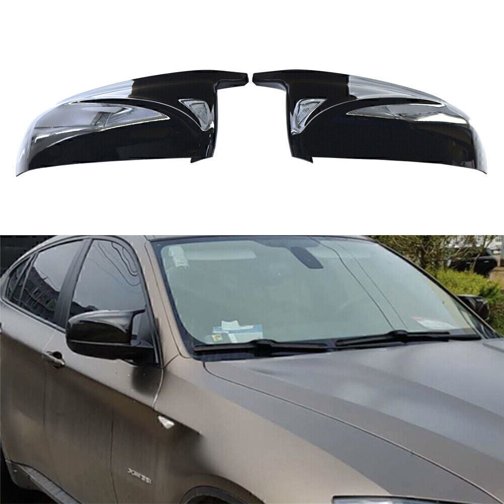 for BMW X5 X6 E70 E71 2007-2013 Glossy Black 2x Rear view mirror cover trim