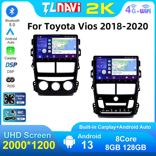 for Toyota Vios Yaris 2018-2020 CarPlay Car Radio GPS Multimedia Player Screen