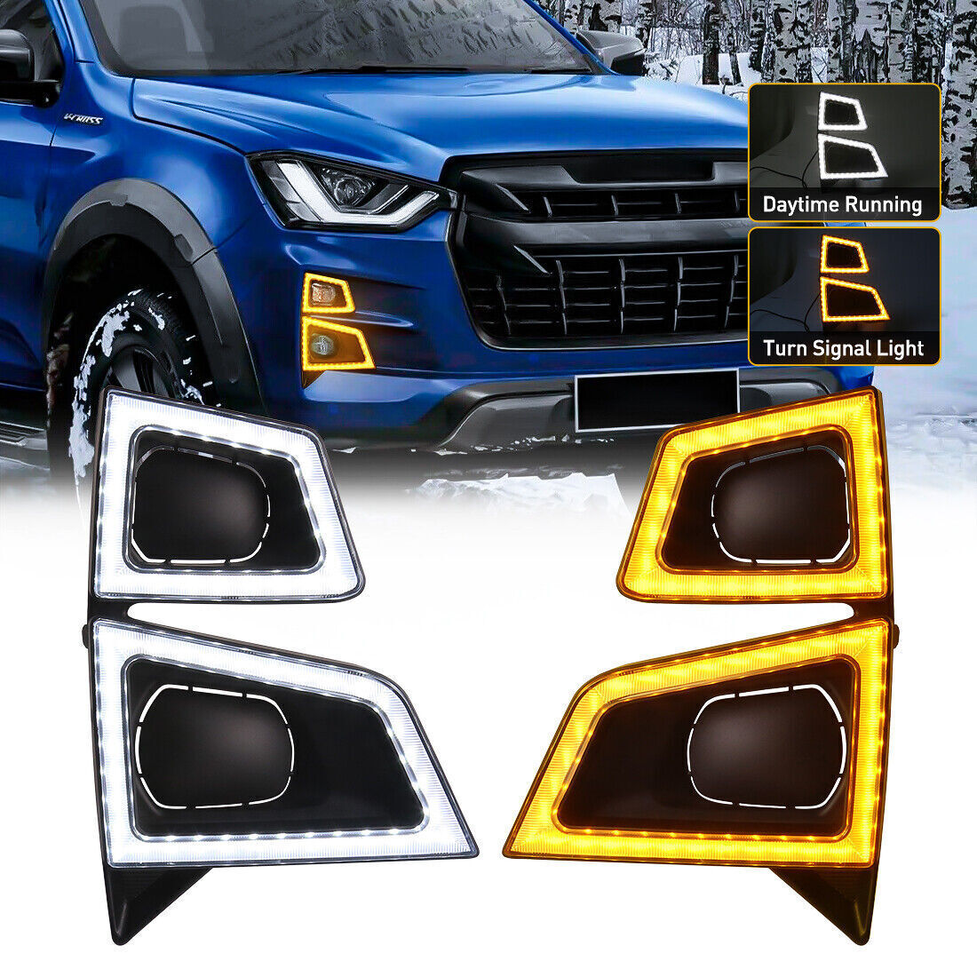 Pair LED Daytime Running Light DRL Fog Lamp for Isuzu D-max Dmax 2020 2021 2022