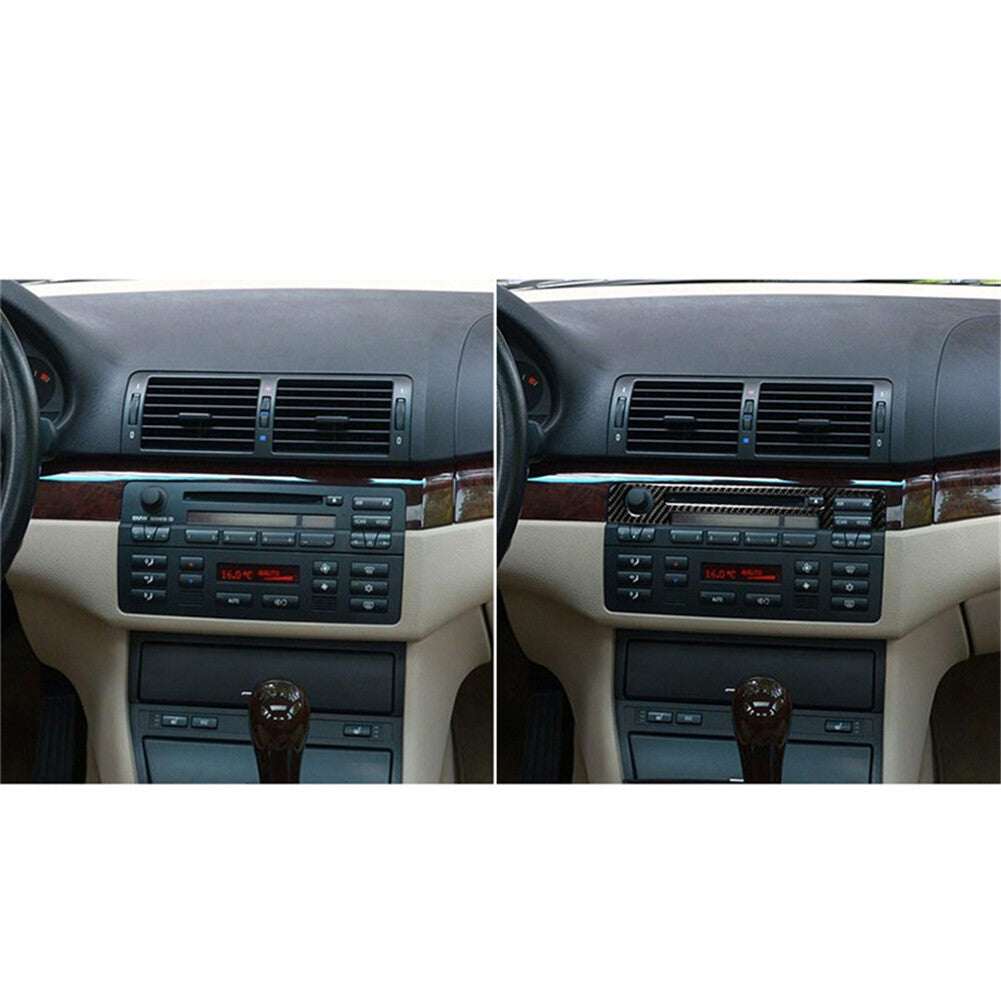 2Pcs Carbon Fiber Center Console CD Panel Trim Cover for BMW 3 Series E46 98-05