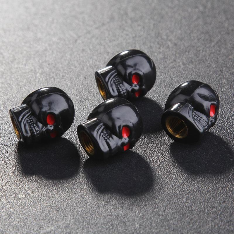 4x Black Skull Tire Wheel Universal Valve Stem Caps Covers Car/Motorcycle