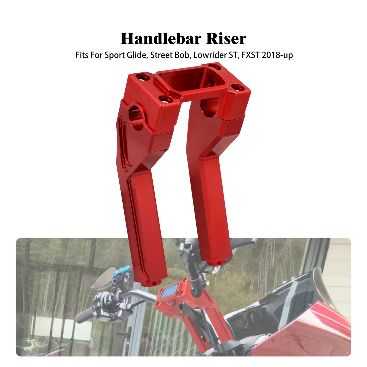 1 Handlebar 8 Red Riser Clamp Kit for Harley Softail Street Bob Low Rider ST