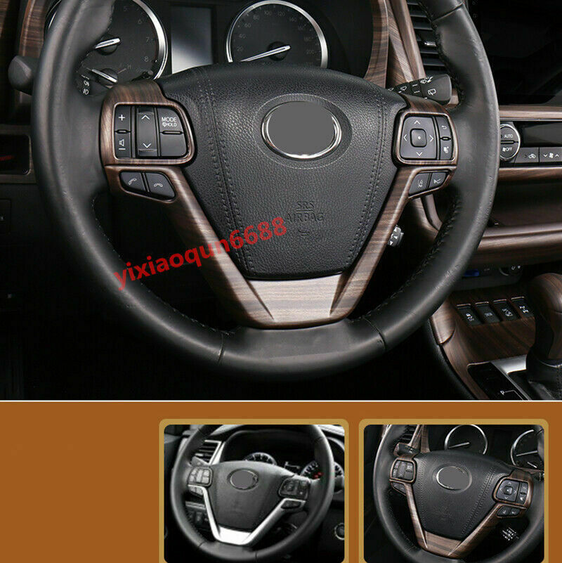 3X Wood Grain Steering Wheel Decor Cover Trim for Toyota Highlander 2014-2019