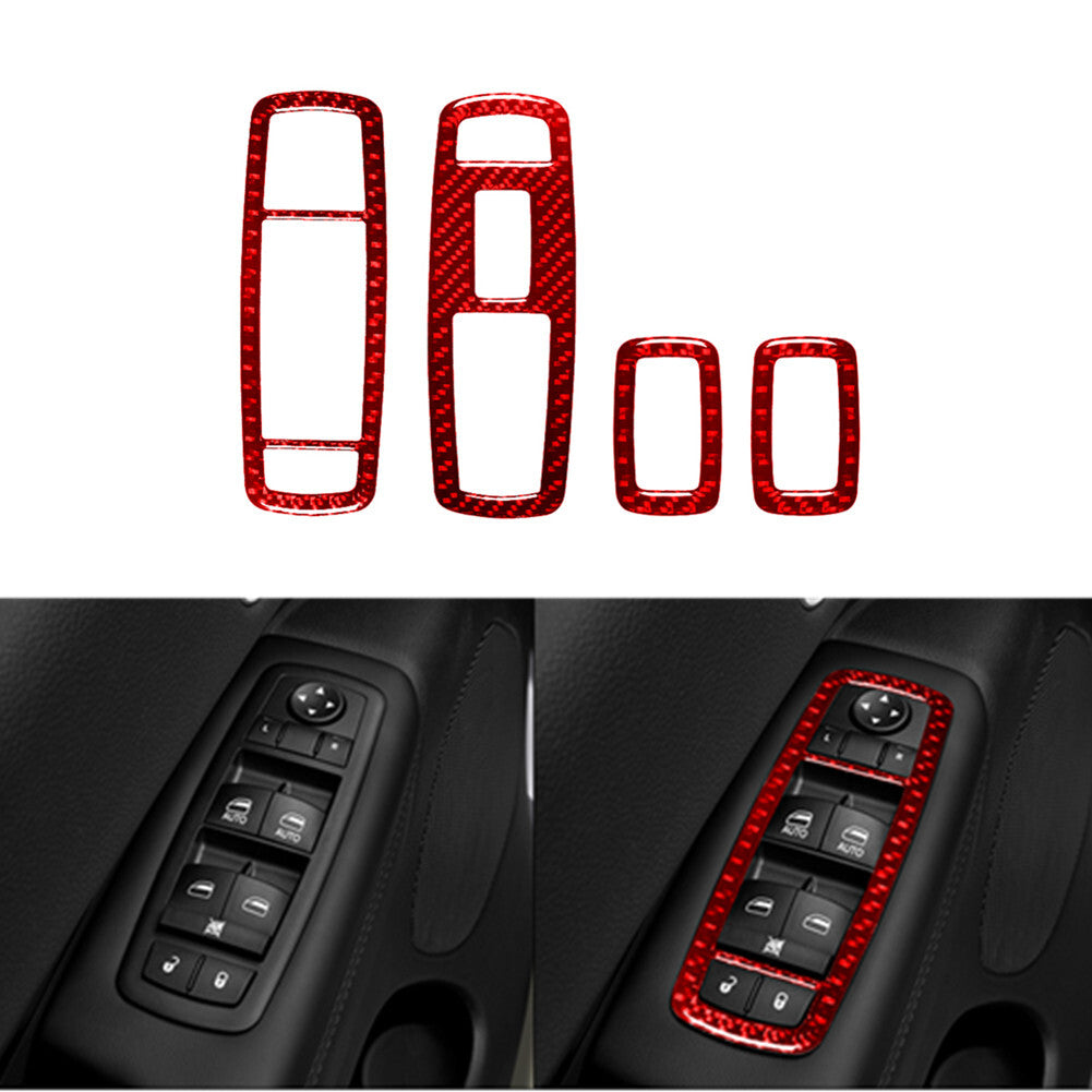4Pcs Red Carbon Fiber Door Control Cover Trim for Dodge Durango 2014-2020