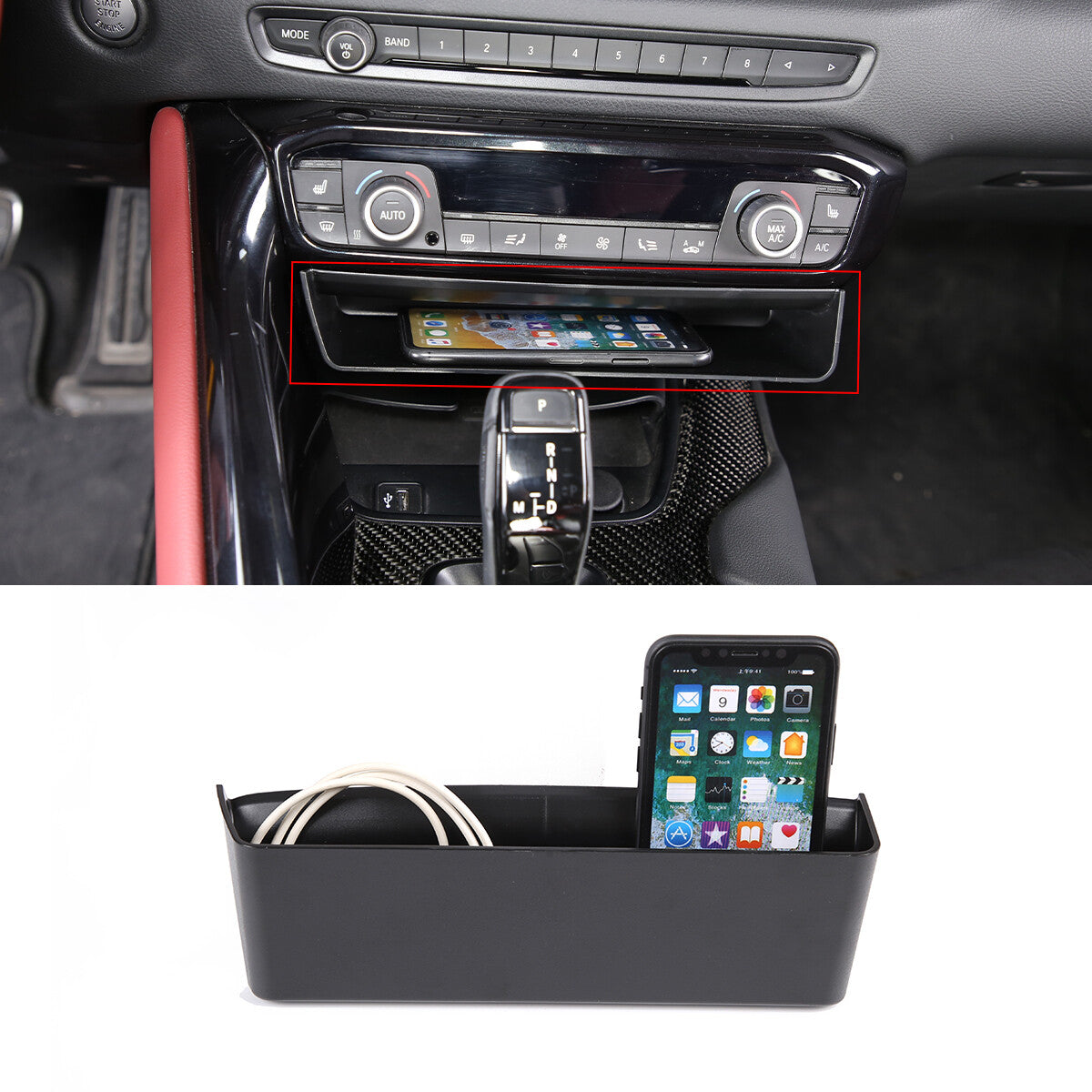 Black leather armrest cushion box cover for Jaguar F model 2013-22