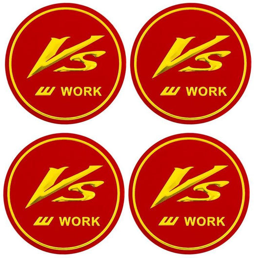 Red 4x45 mm VS Work Wheel Center Sticker, Hub Sticker, Rim Sticker, Logo