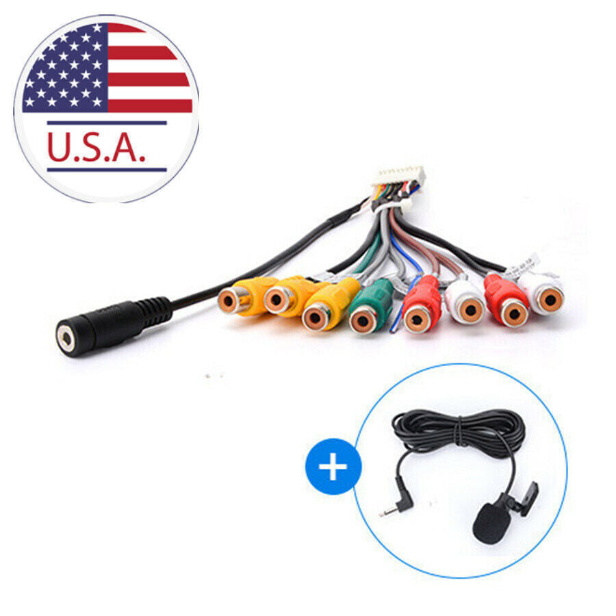 Universal 20Pin Car Stereo Radio RCA Output Wire Aux-in Adapter With Mic US Ship