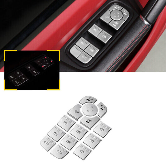 14P Silver Window Lifting Button Decal Cover Trims for Porsche for Cayenne 2019-2023