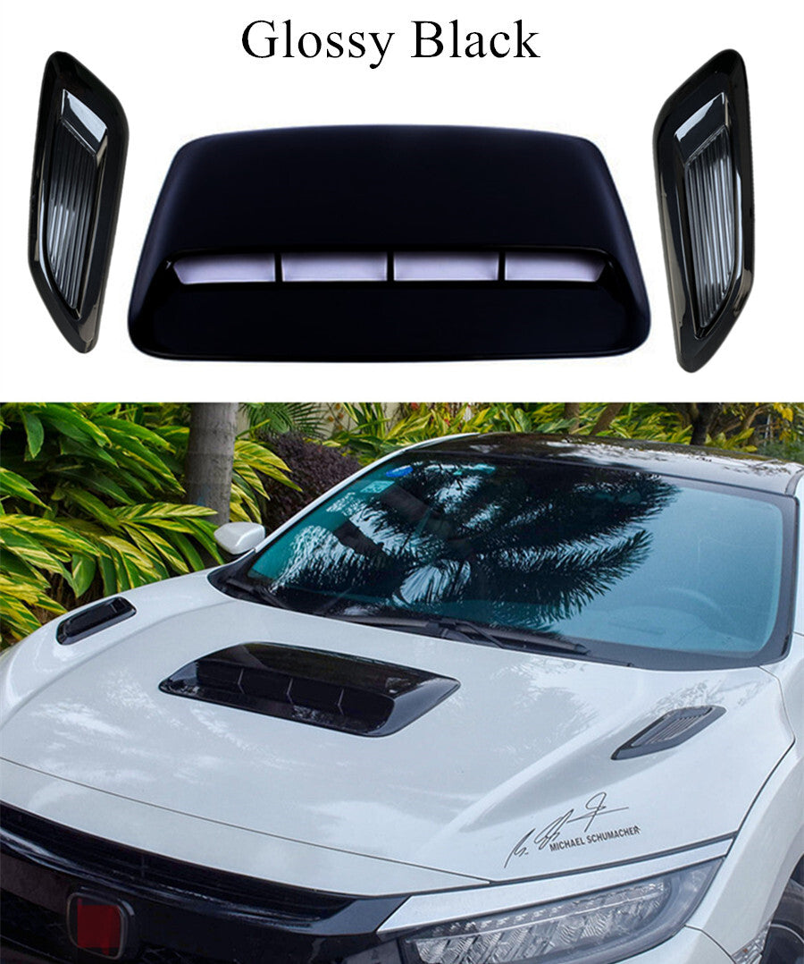 3x Glossy Black ABS Car Air Flow Intake Hood Scoop Vent Bonnet Decorative Cover