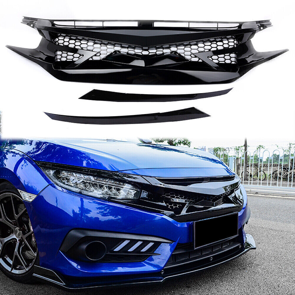 Gloss Black Mesh Front Hood Grille for Honda for Civic 10th 2016-2021 21