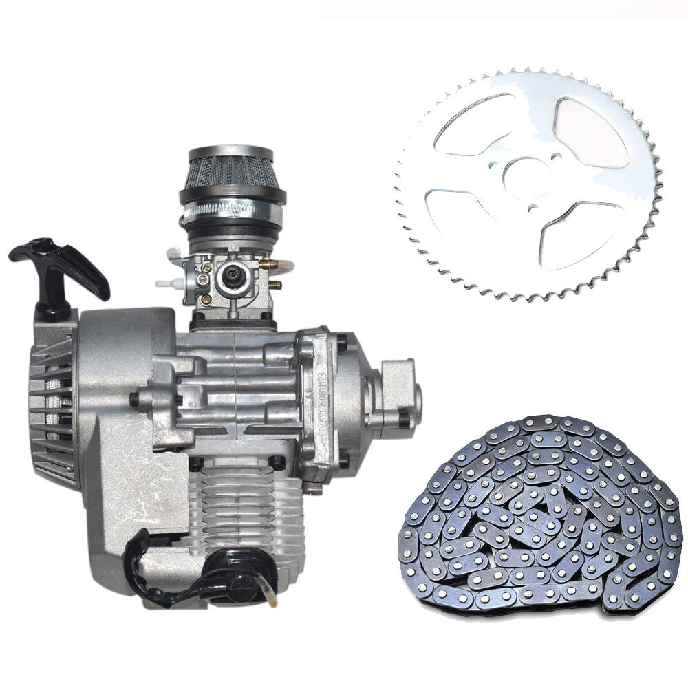 2-stroke 49cc engine motor kit for scooters, for mini pocket bikes, off-road ATVs, and go-karts.