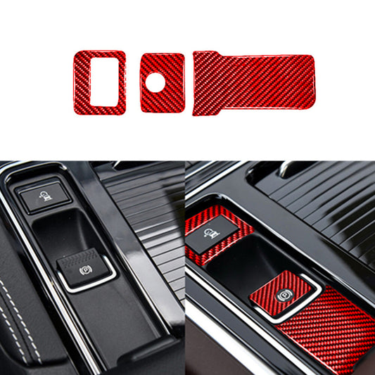 Red Carbon Fiber Electronic Handbrake Cover Trim for Jaguar F-PACE XE XF 2016-20