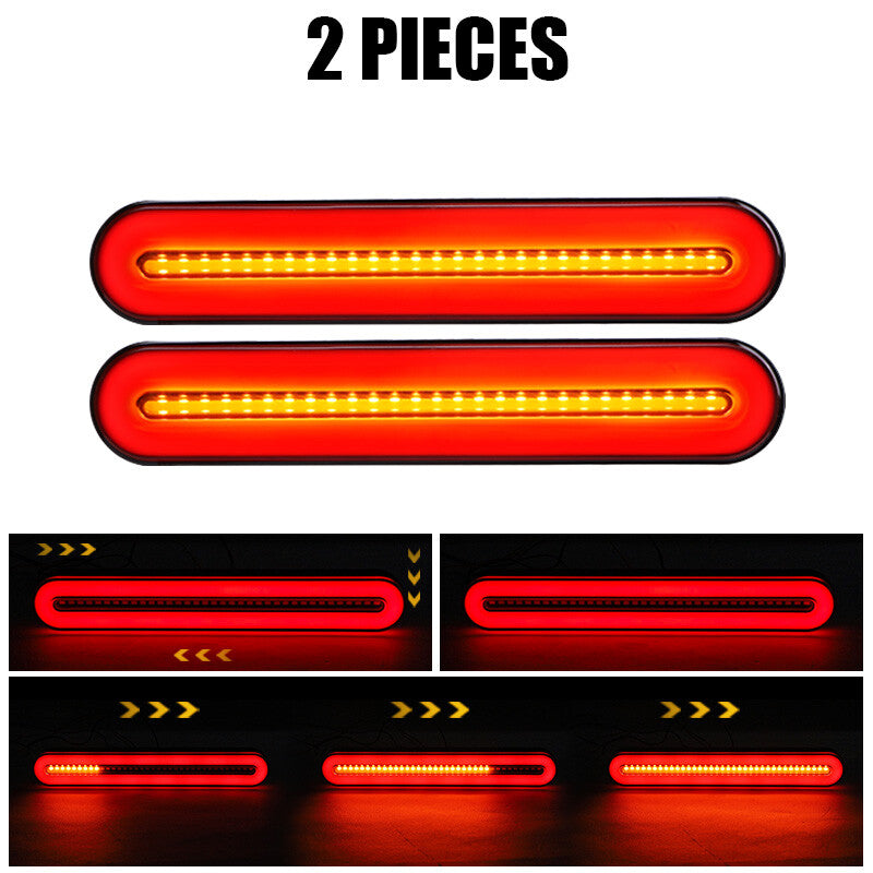 2X 9 LED Brake Flowing Turn Signal Tail Lights Stop DRL Red/Amber Truck Trailer