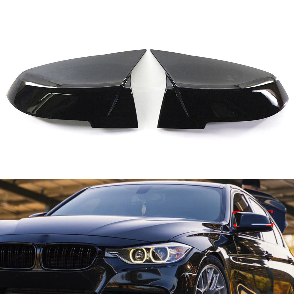 Pair Rearview Mirror Cover Caps for BMW 1 2 3 4 Series X1 M2 I3 I3S Gloss Black