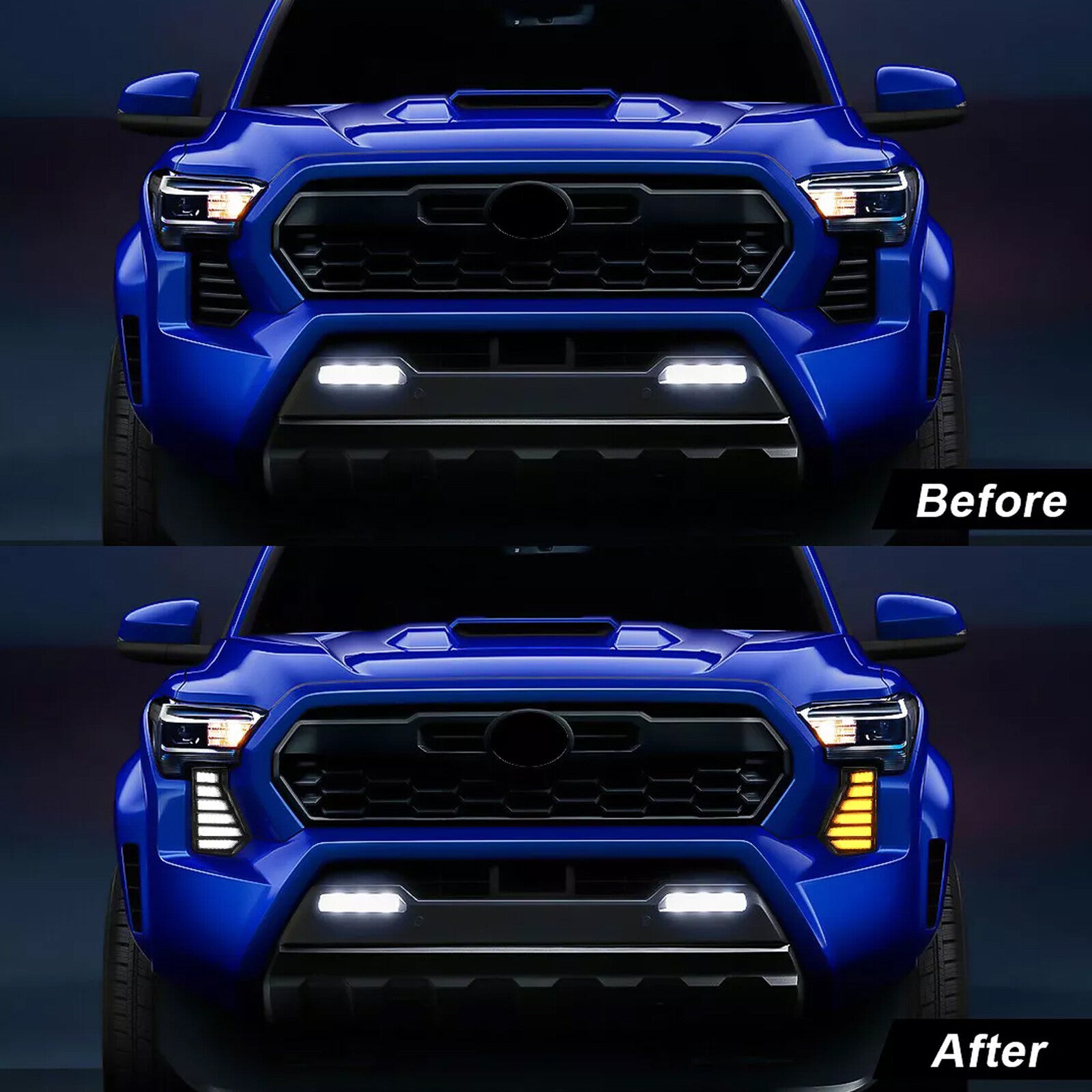 For 2024 for Toyota Tacoma 2PCS Front Fog Light Side Grille Daytime Running Lamp DRL