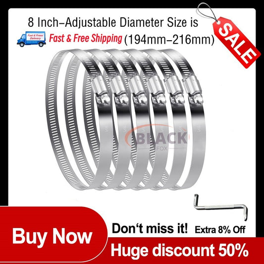 Metal hose clamps, 8-inch stainless steel pipe clamps for flexible hoses