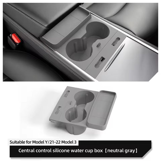 for Tesla for Model Y /3 Central Control Storage Box Cup Holder Drinks Grey