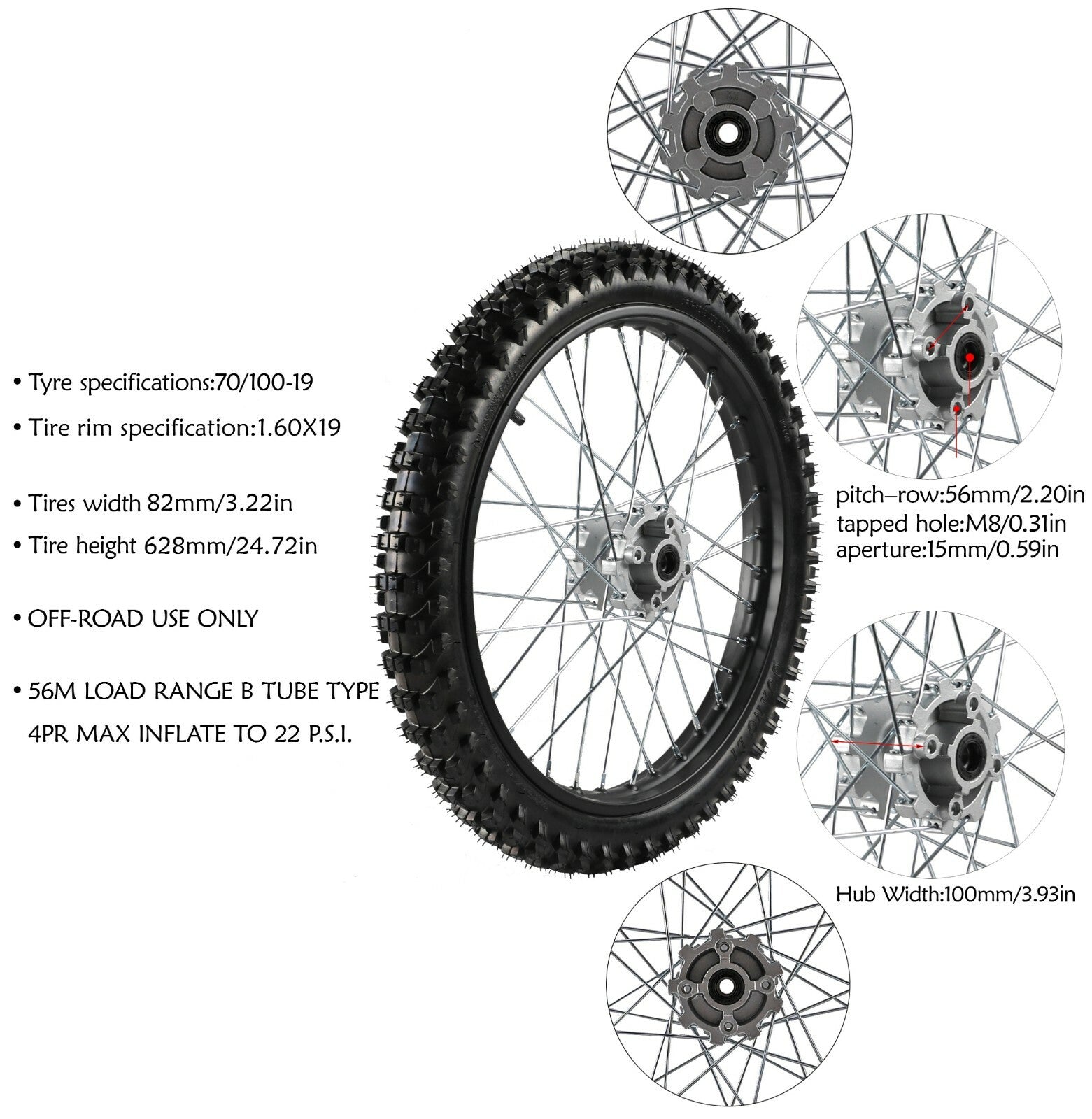 Front and rear wheels 70/100-19 90/100-16, tires, rims, sprockets, Dirt Pit bicycle 200cc