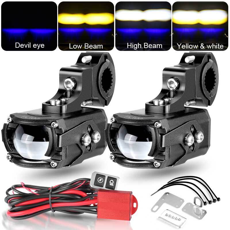 LED Motorcycle Driving Auxiliary Spot Light Fog Lamp 100W 10000LM White+Yellow