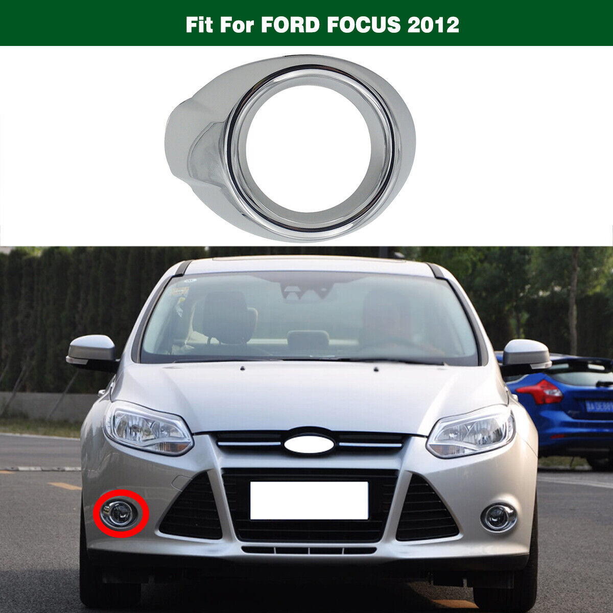 Chrome Front Fog Light Lamp Cover Trim Bezel Right Fit for Ford Focus 2012-2014