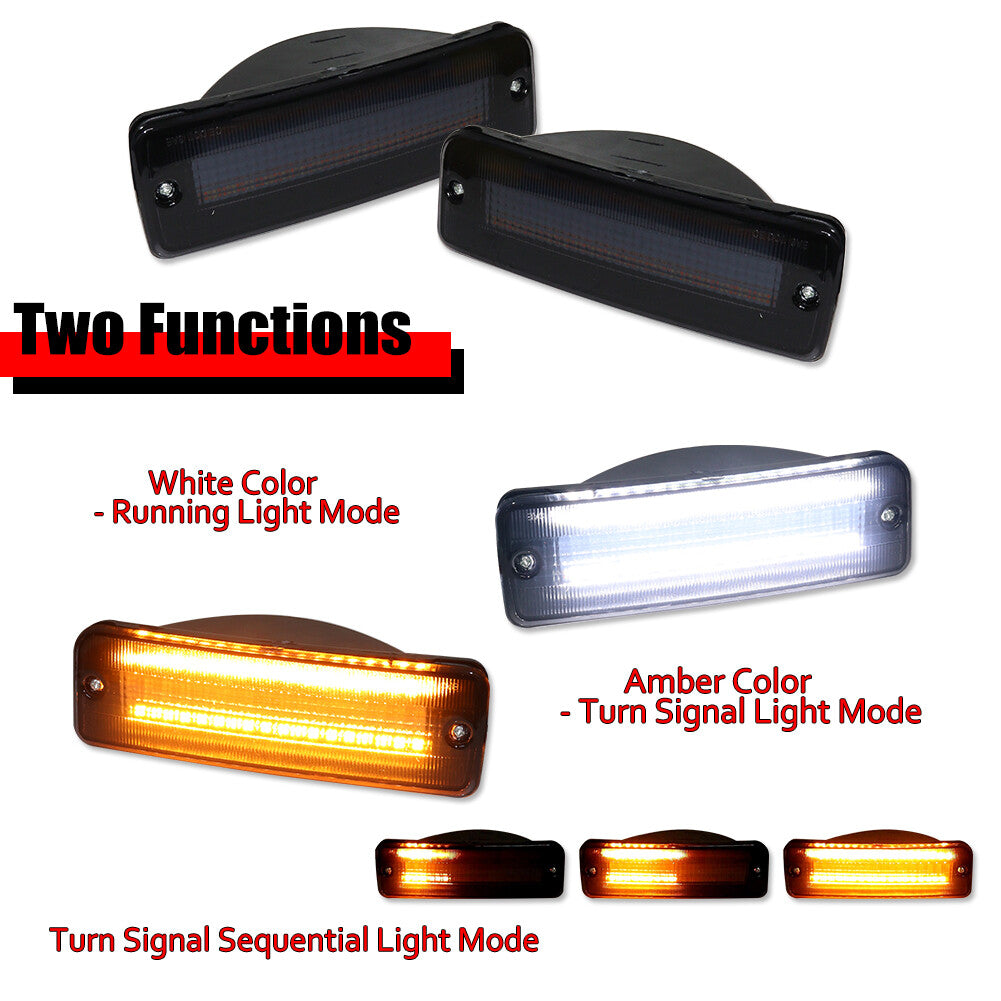 A pair of smoke amber and white LED turn signals suitable for Toyota pickup trucks 89-95 and 90-91 4Runner-.