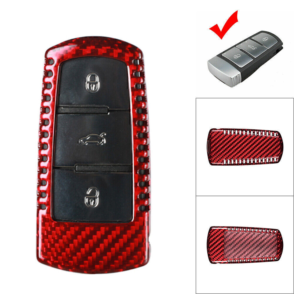 Carbon Fiber Car Remote Key Shell Cover Case Fit 2009-2012 for VW CC for Passat B6 Red
