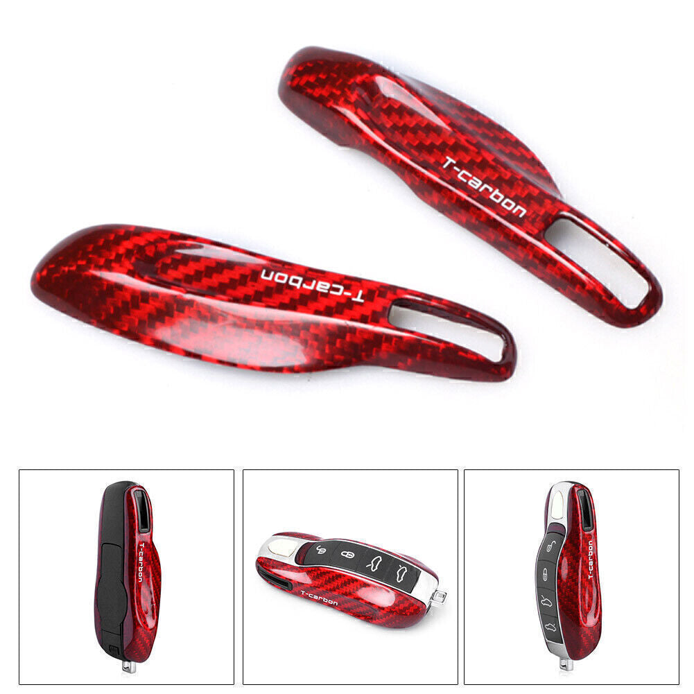 2Pcs/Set Real Carbon Fiber Remote Car Key Shells Cover Case for Porsche Red