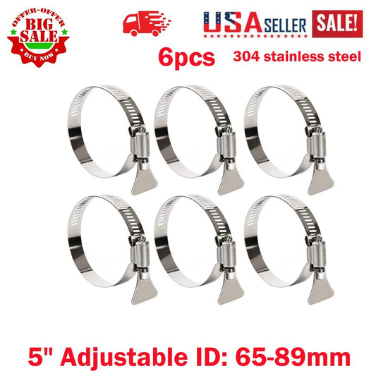5-inch hose clamp, heavy-duty thumb screw hose clamp, worm gear clamp, adjustable 6-piece set.
