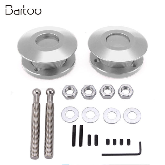 Silver Push Button Billet Round Hood Pins Lock Clip Kit Engine Bonnets Lock