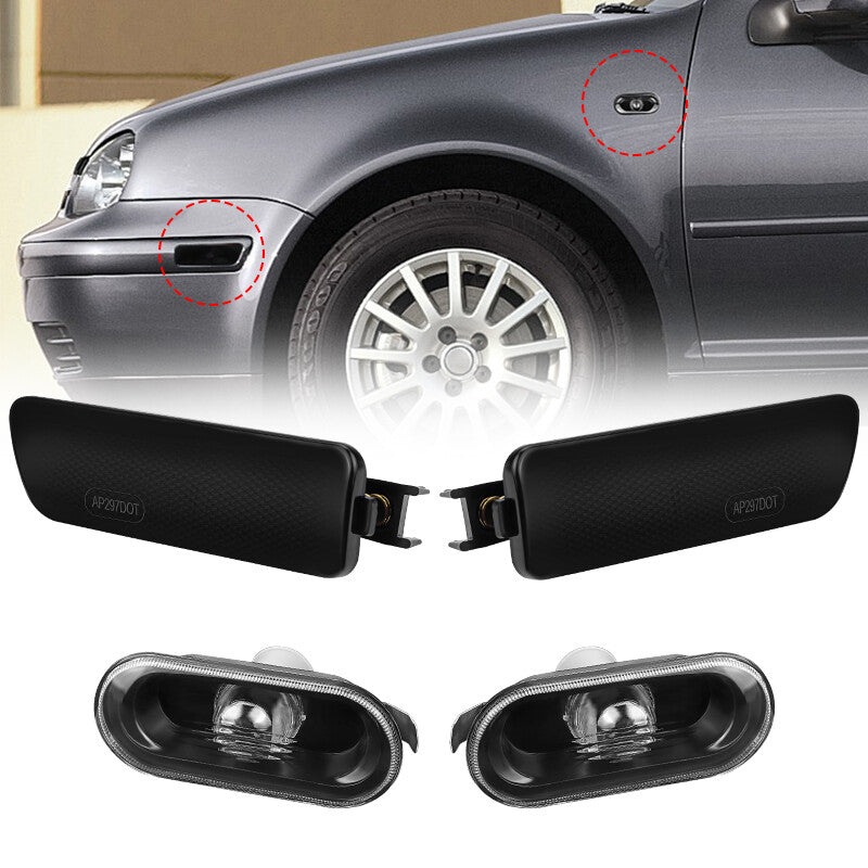 2 Fender + 2 Bumper Lamp Smoke Side Marker Light for VW for Jetta MK4 for Golf 1999-2005
