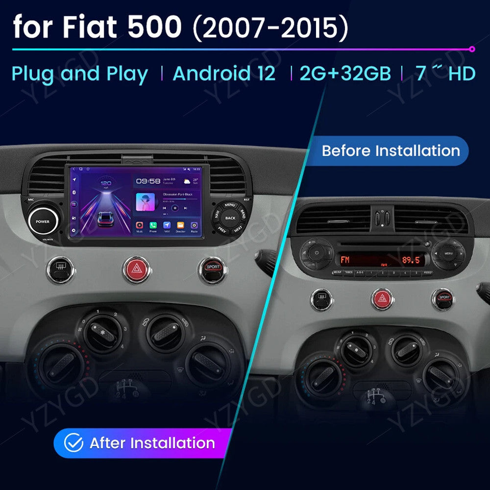 for Fiat 500 2007-2015 2+32G Apple Carplay Android 14 Car Radio Stereo Head Unit